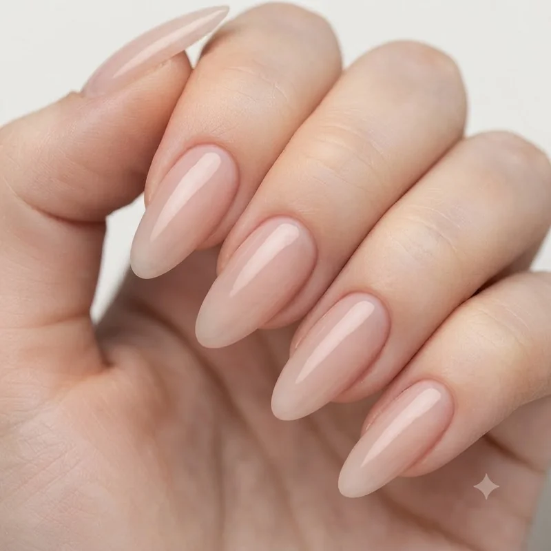 Trending acrylic nail color ideas showing milky neutral and chocolate brown aura blend