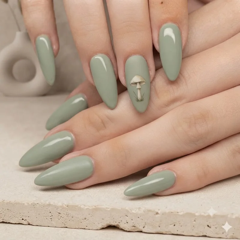 Elegant wildflower bridal-adjacent cottagecore nails in dusty rose with delicate single-stem florals