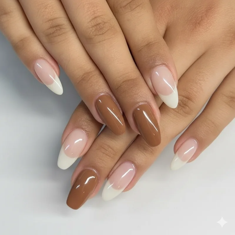Quiet luxury nail colours 2026 showing mocha mousse cloud dancer sheer nude and milky pink palette on short nails for an expensive refined look