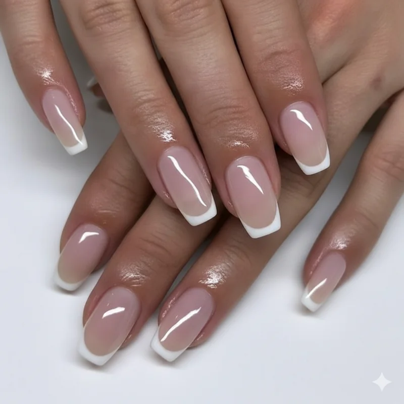 Short quiet luxury versus old money nails comparison showing sheer milky finish against classic French tip editorial distinction for short nail aesthetic choices