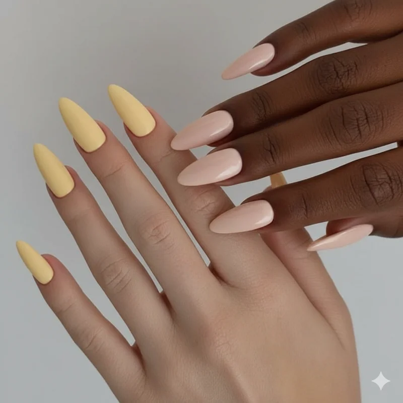 Nail colors to avoid by skin tone showing butter yellow on cool undertones and pale pink nude on dark skin as the most common undertone mismatch examples