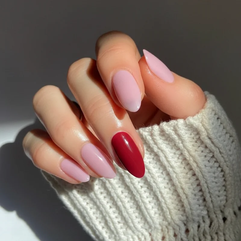 Nail colours for fair skin on almond nails showing sheer pink soft lavender classic red and deep burgundy as most flattering shade options