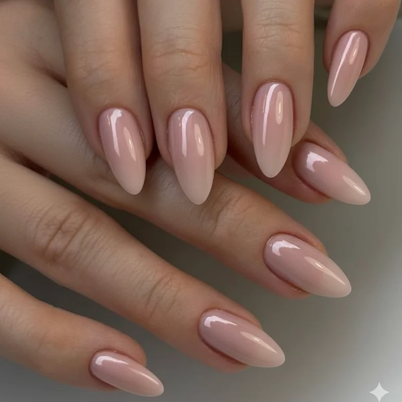 Almond nail ideas for fair skin tones showing blush sheer pink and nude shades that look most flattering