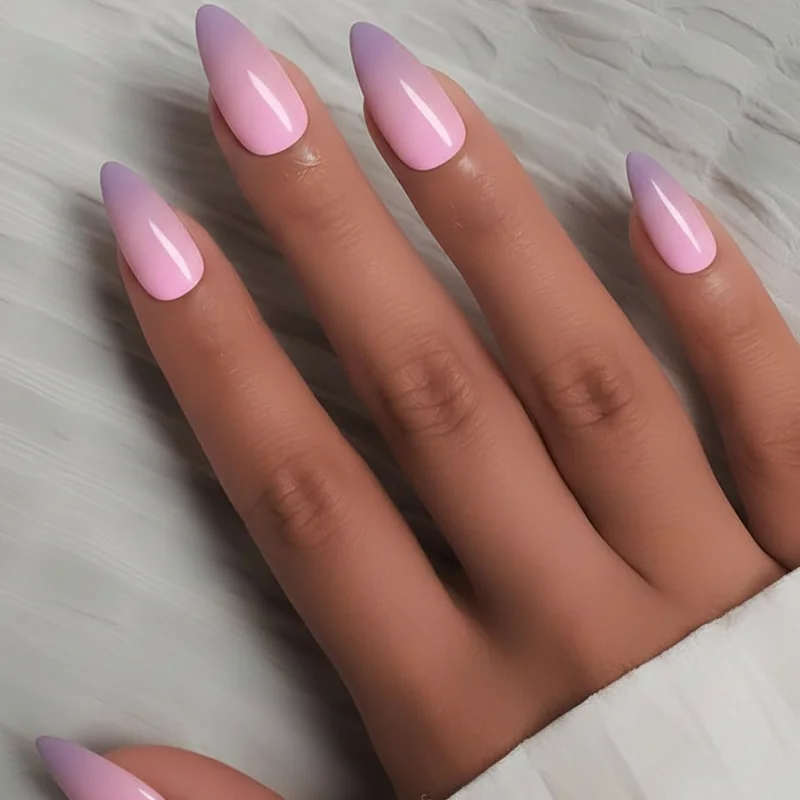 Digital aura almond nails with gradient glow effect centred on tapered tip for NailTok-inspired manicure 2026