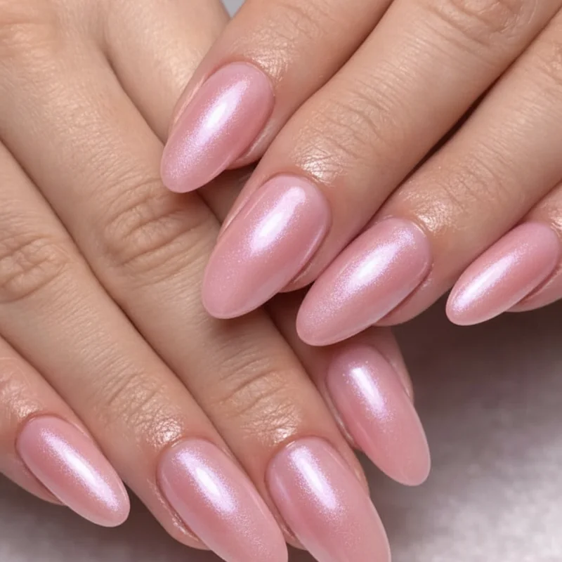 Almond nail trends 2026 featuring milky glazed finishes pearl chrome and quiet luxury manicure styles for spring and summer