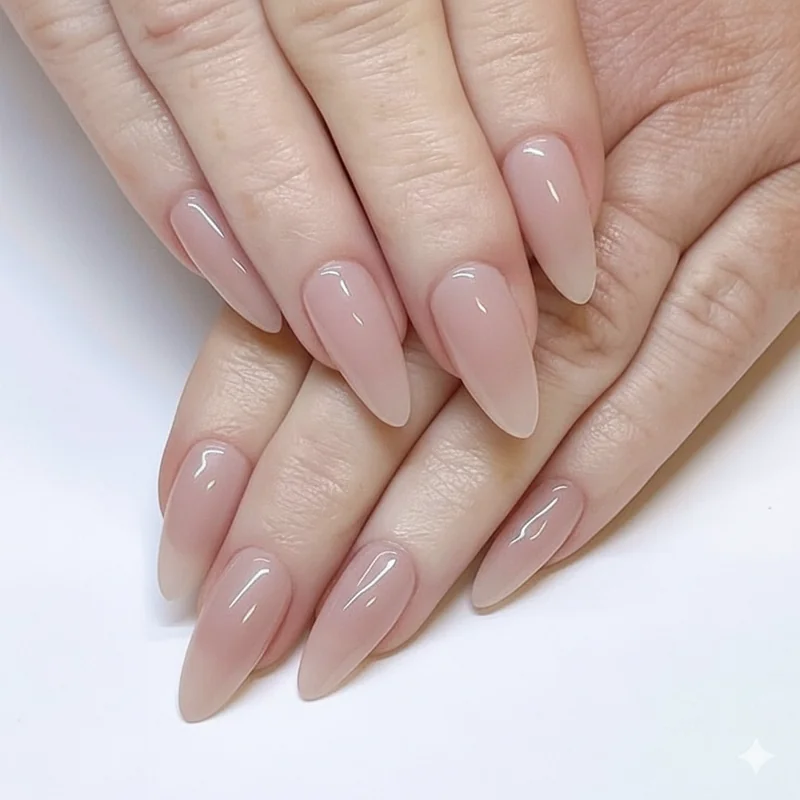 Modern almond nail shape versus micro almond 2026 showing architectural base taper on short nail length side by side comparison