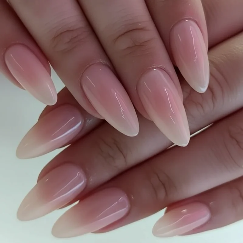 Modern soft almond nail shape 2026 showing rounded tapered tip evolution compared to traditional pointed almond at natural length