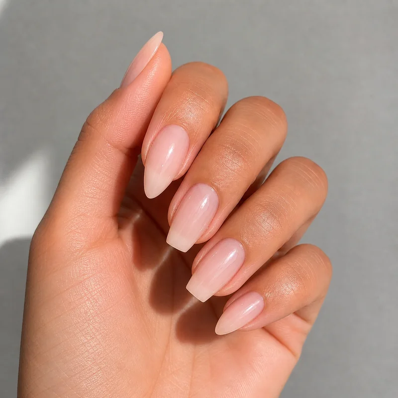Nail shape decision guide result showing final almond vs coffin recommendation based on hand type lifestyle and nail art preference factors