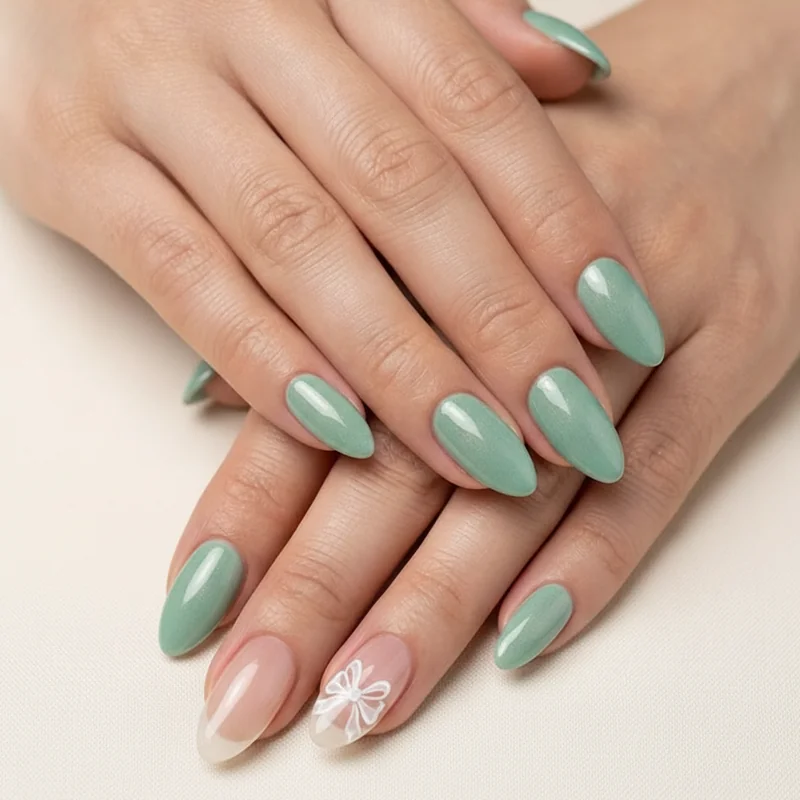 First day of school nails 2026 trending set including mint glazed almond milky jelly and bow accent French tip designs
