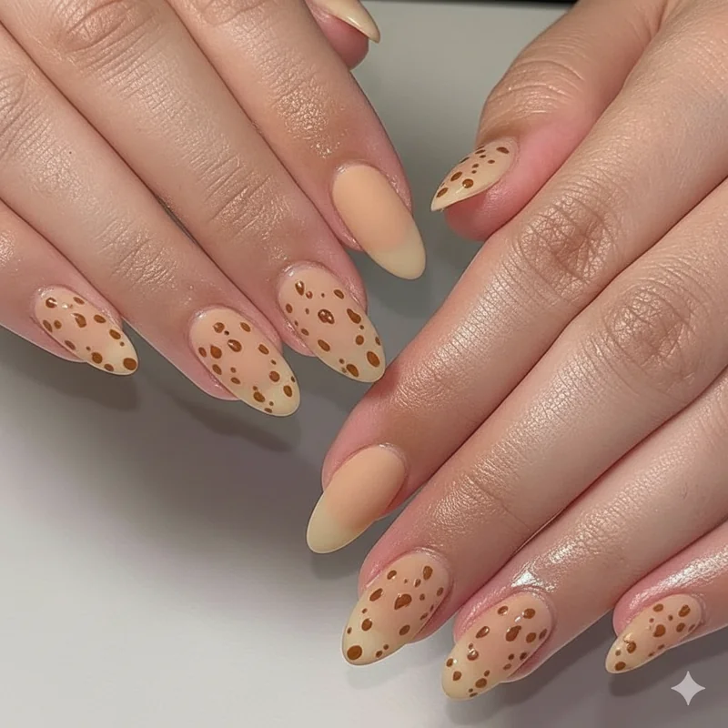 Wilderkind aesthetic deer speckle nail art on almond shape capturing forest-core soft beauty mood shift in 2026 nail trend landscape