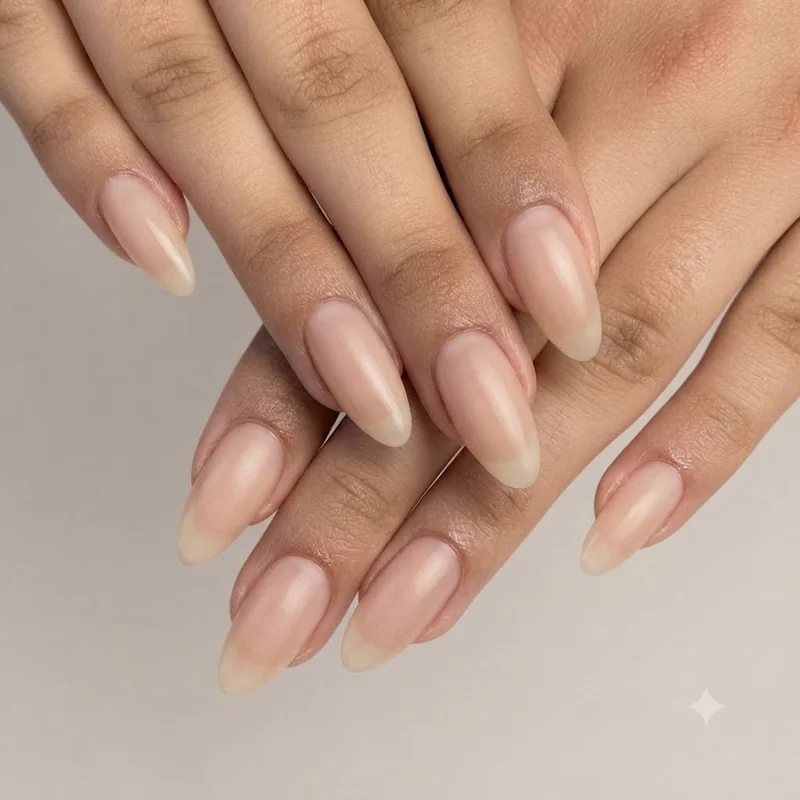 Bare nails professional buffing routine using a nail buffer to create natural sheen