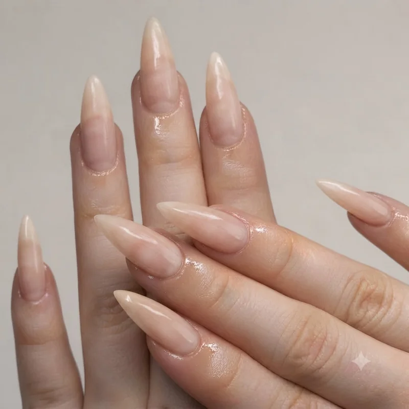 Bare nails professional appearance visible near a laptop keyboard during a video call
