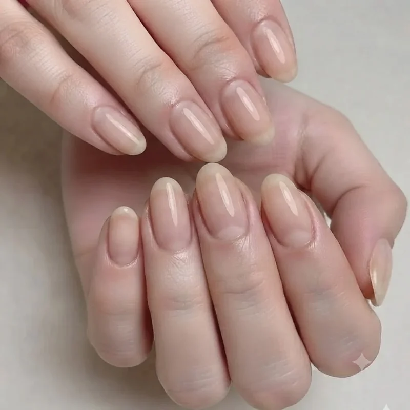 Bare nails meaning demonstrated through glass nail file buffing technique on the natural nail plate