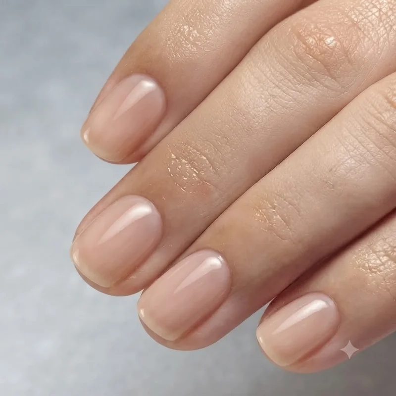 Royal inspired clear bare nail manicure short refined shape Wimbledon styling