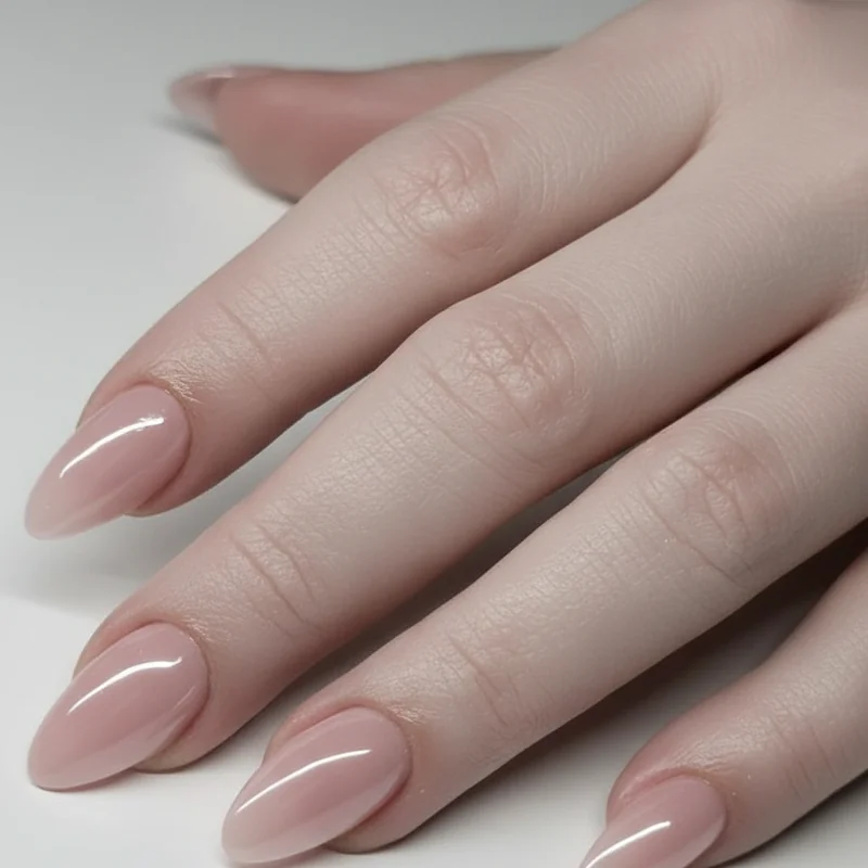Best nude nail colour for fair skin showing blush pink sheer milky finish swatch on pale porcelain light complexion hand
