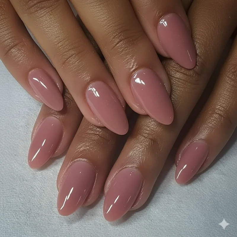 Best nude nail colour for olive skin showing dusty rose mauve neutral swatch flattering golden green undertone complexion