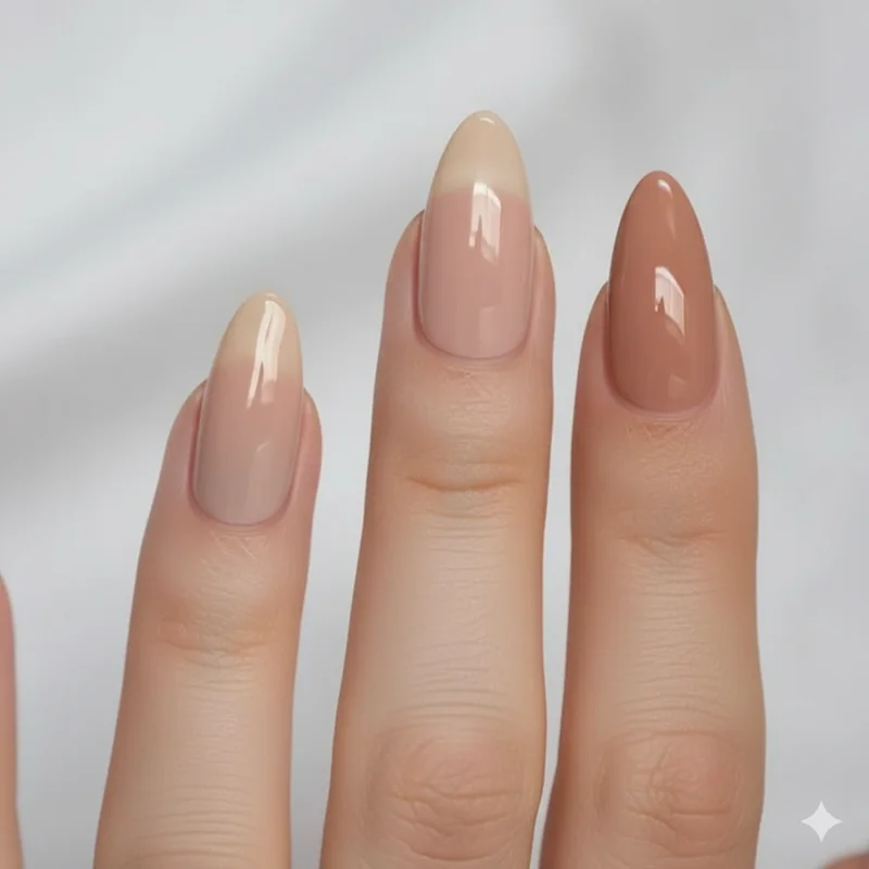 Cuticle test for nude nail polish skin tone compatibility showing close up of correctly matched nude where cuticle line looks natural