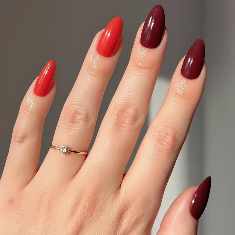 Seasonal red nail polish warm tomato coral reds for spring and summer and cool burgundy oxblood deep reds for autumn winter