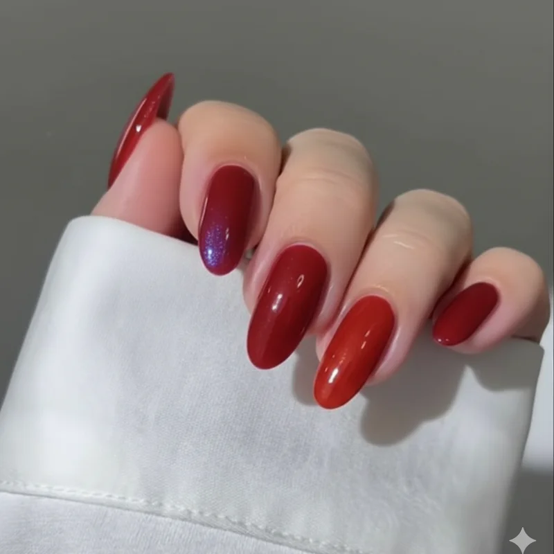 Undertone mismatch in red nail polish showing orange cast on cool skin and sallow washed-out effect on warm skin comparison