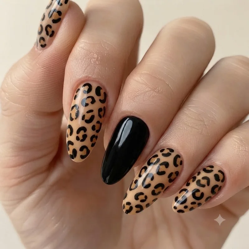 Leopard print graphic braider nail set with bold accent design