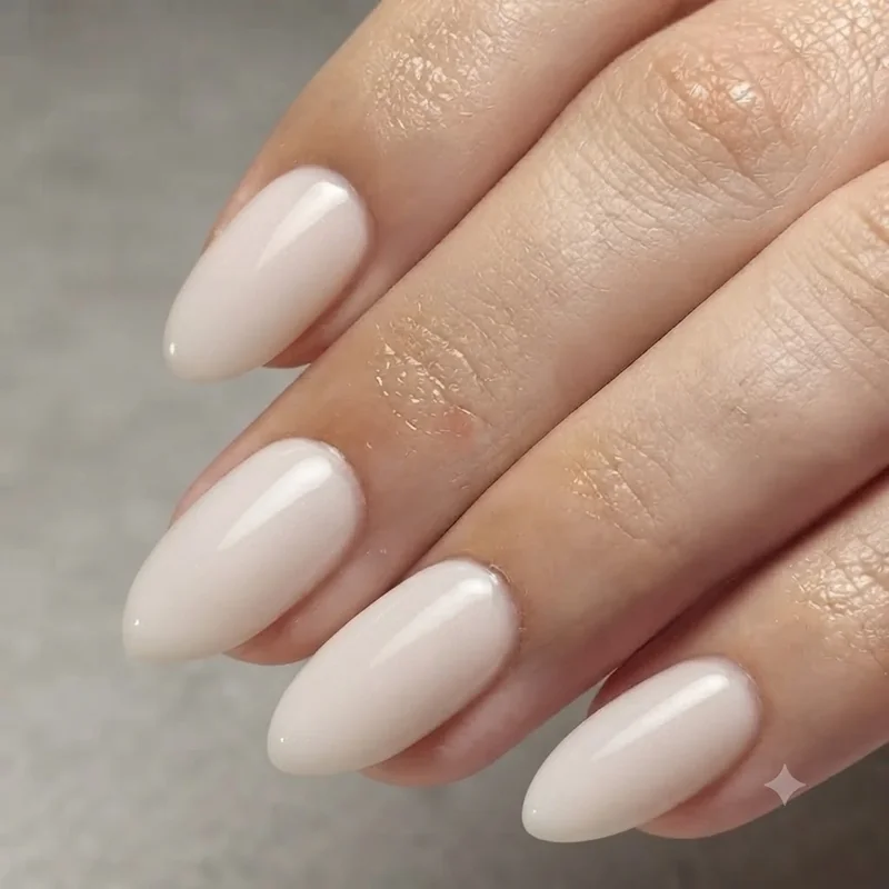 Milky white nude quiet luxury braider nail set with glossy finish