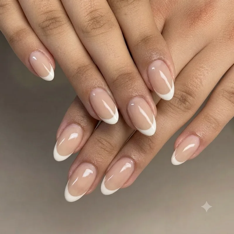Short French tip braider nail set with clean classic white finish