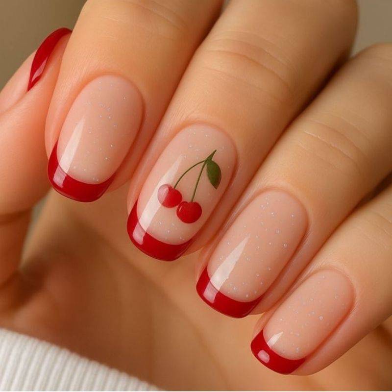 Valentine nails with cherry motif trending design for 2026