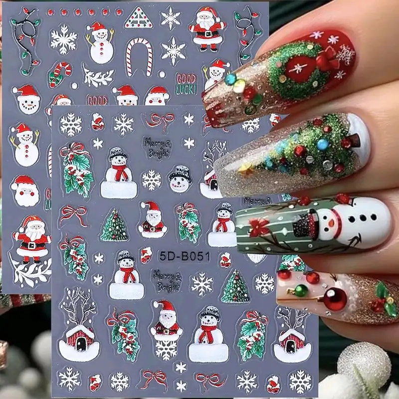 Christmas character nail stickers and press-on nail alternatives for easy DIY holiday manicure