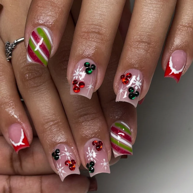 Christmas character nail art adapted for short, medium, and long nail lengths