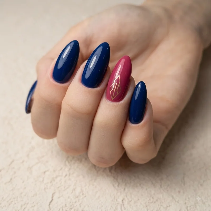 Deep blue and berry pink christmas nails as non-traditional alternatives to red and green