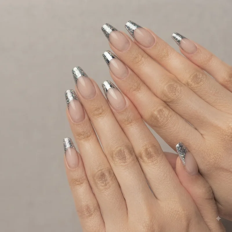 Elevated red and gold christmas french tip nails with foil texture detail on a holiday manicure