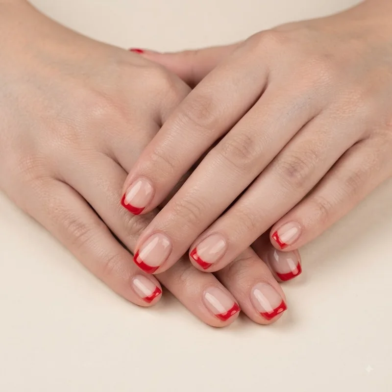 Snowflake and bow accent nail on a french tip christmas nails design with a festive holiday motif