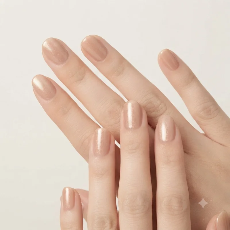 Champagne gold christmas nails in a subtle nude minimalist manicure for office appropriate wear