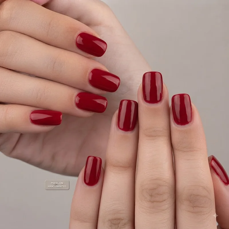 Short christmas nails press-on set comparison against hand-painted holiday manicure finish