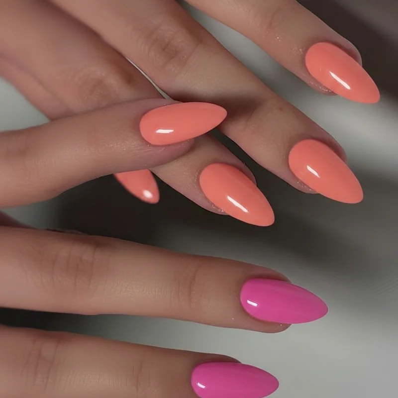 Coral versus hot pink nail polish side by side on warm cool undertone hands showing the most flattering contrast differences