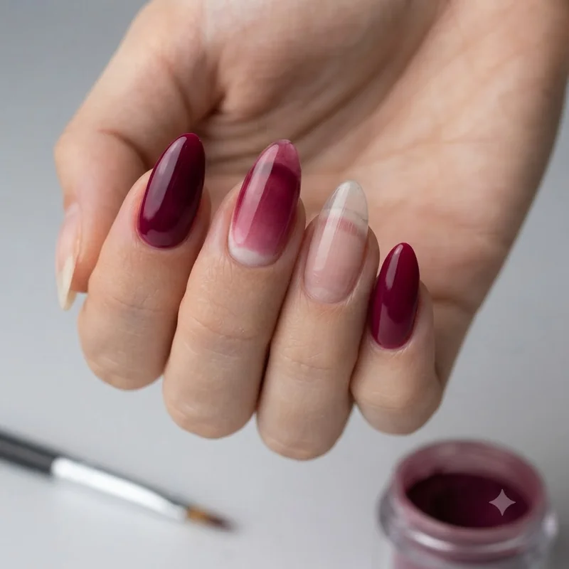 Dip powder pigment density layered application process showing dip nail colors 2026 depth