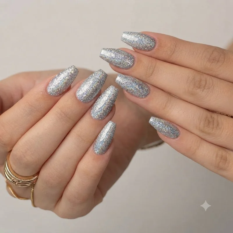 Chunky glitter versus fine glitter dip nails texture comparison side by side on manicured hands