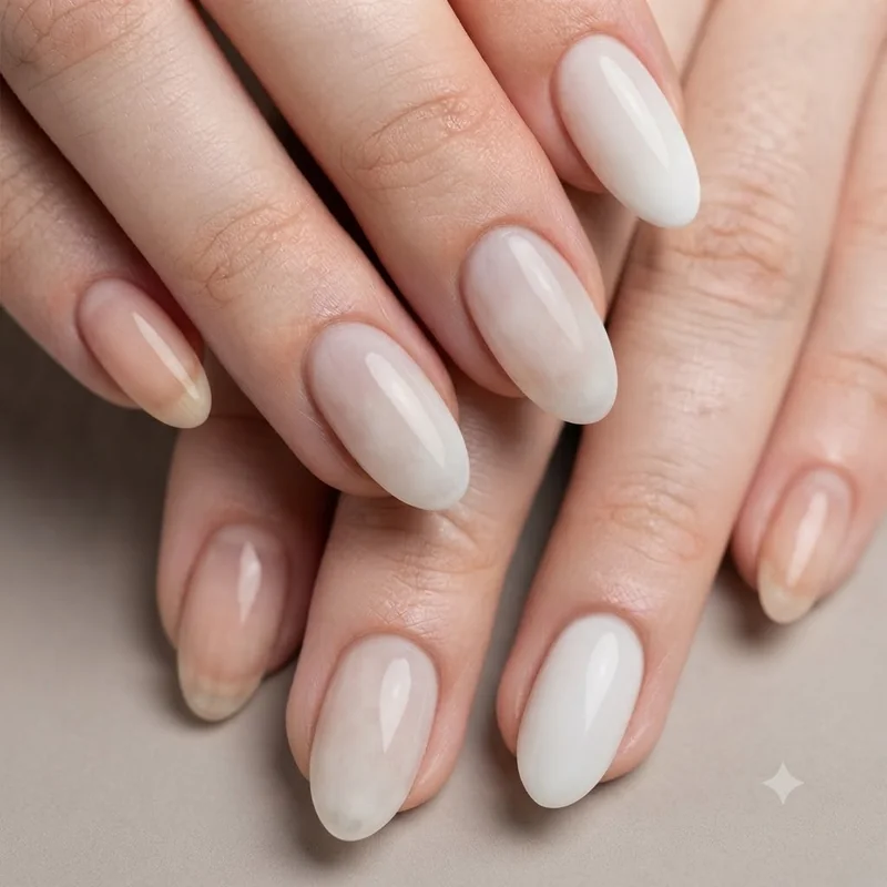 Three finished ombre dip nail sets shown in pink to white, black to nude, and lavender to blush color pairings