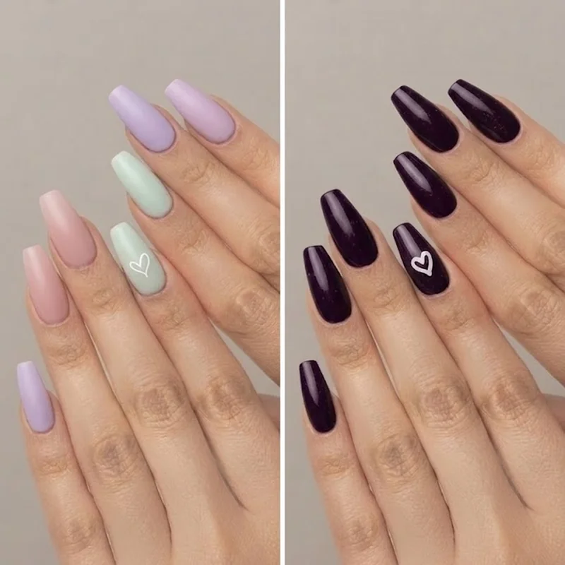 Classic pastel Disney nails styled next to villain-inspired dark Disney nails for comparison