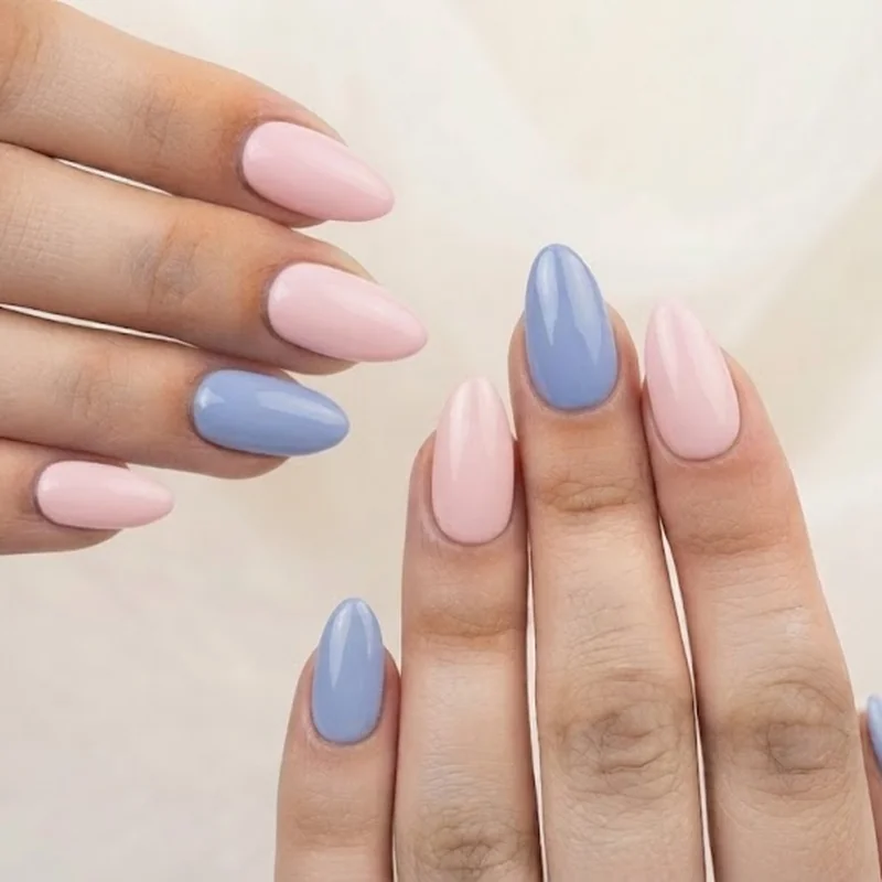 Stitch and angel nails paired character set with pink and blue split design