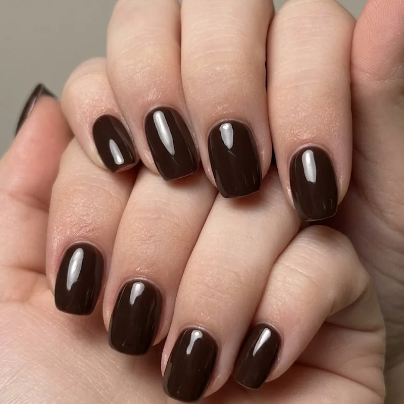 Short fall nails matte cinnamon single shade manicure cozy low maintenance squoval set