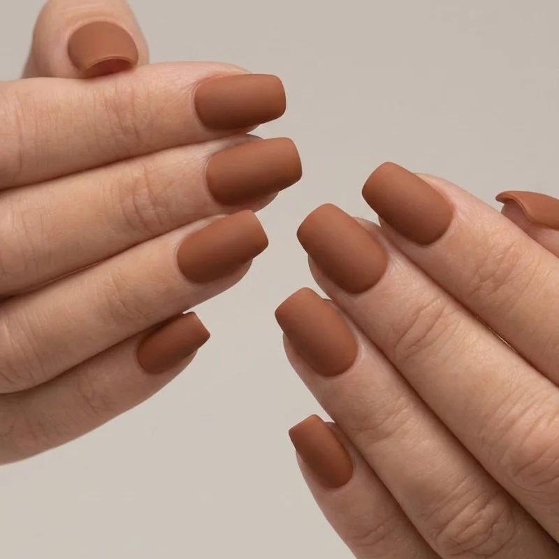 Short fall nails tortoiseshell finish accent nail in amber and brown tones squoval shape