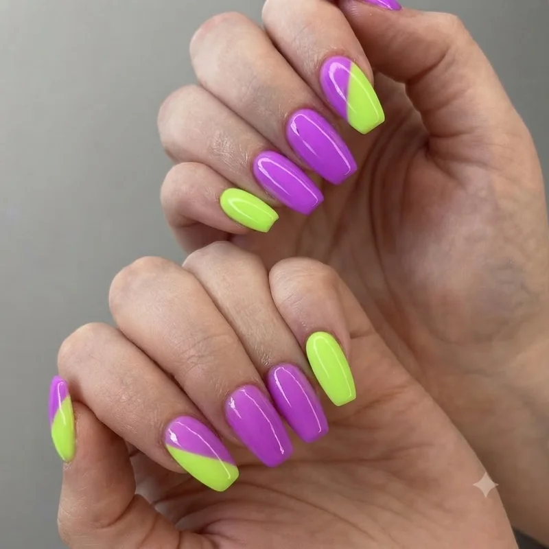 Short coffin and almond shape rave nail set built for all-night dancing