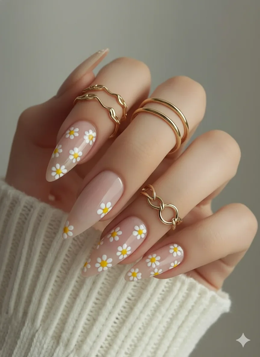 Peony nail art showing layered petal construction in blush pink on oval nails with salon level detail and gradient blending