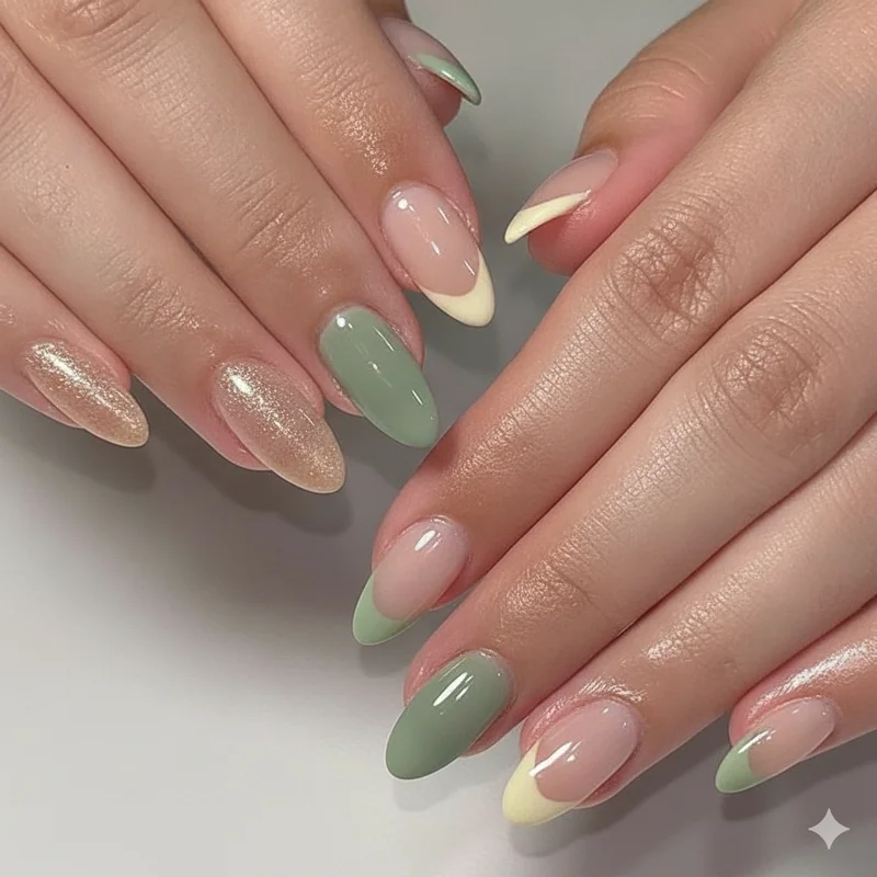 Coloured French tips 2026 fruity champagne pistachio butter yellow shades on sheer translucent base trending spring summer
