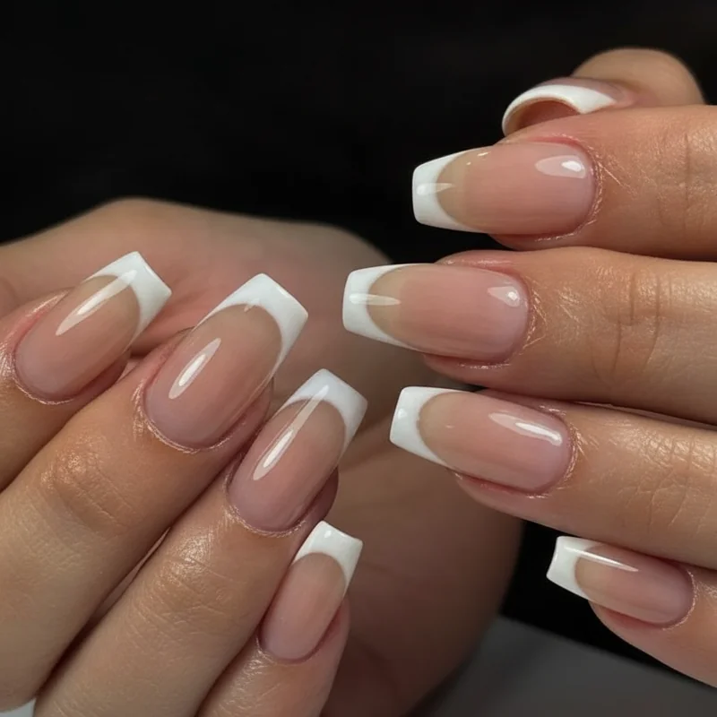 French nail trends 2026 on short nails showing micro milky and glow formats on squoval almond shapes wearable everyday length