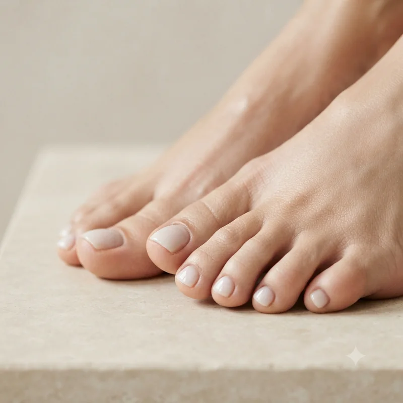 Frombré ombré french pedicure with a milky white fade on short toenails and soft gradient finish