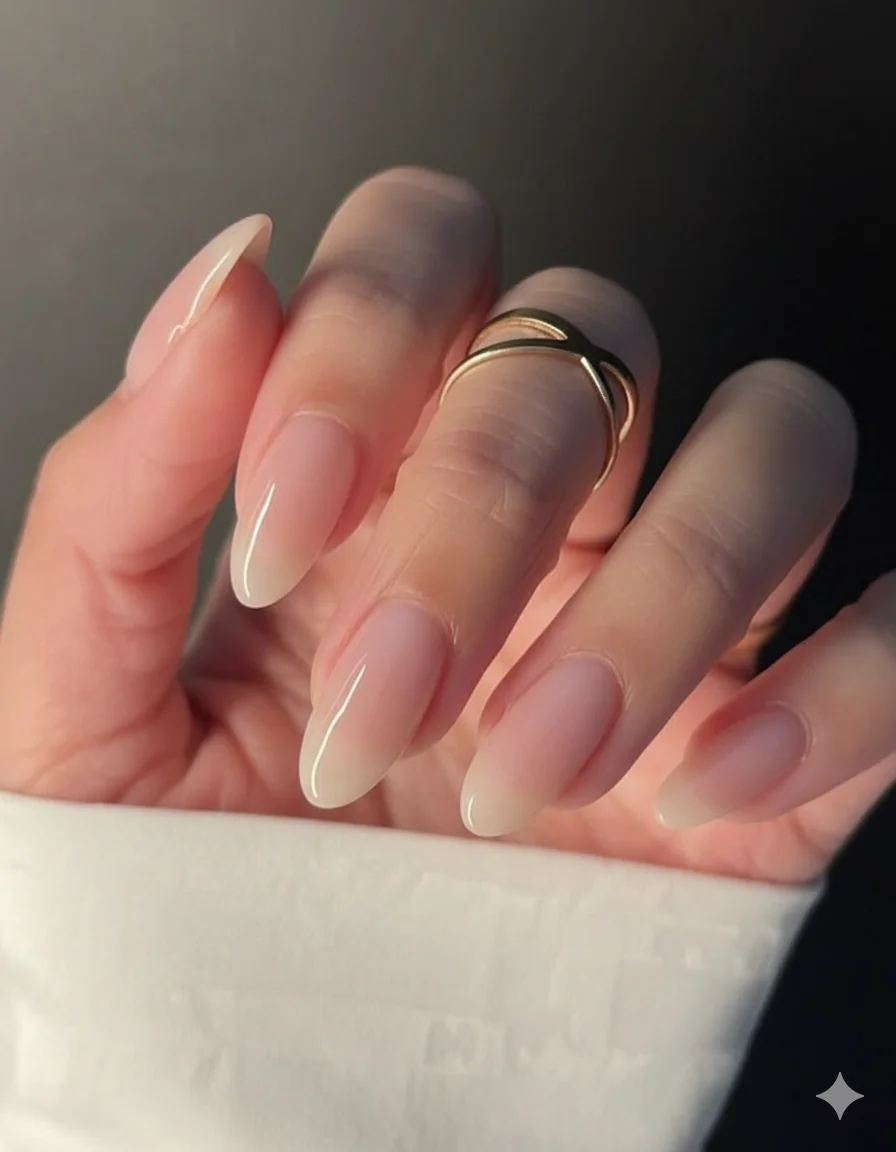 BIAB builder gel overlay on natural nail in sheer blush showing structured protective finish for healthy Mothers Day manicure