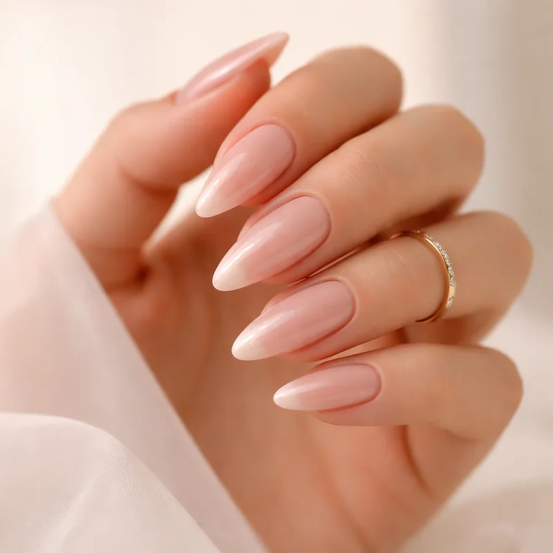 Nail technician consultation showing gel and acrylic nail system selection discussion with client for almond shaped extension appointment