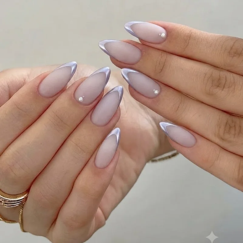 Lavender and nude coquette nails with delicate pearl detail for cooler skin tones